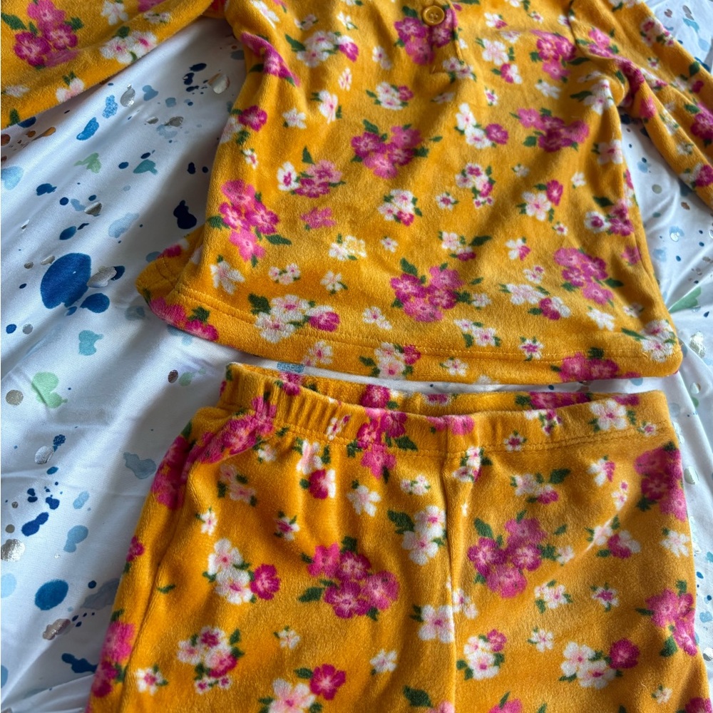 Vibrant Floral Kids Pajama Set - Yellow and Pink